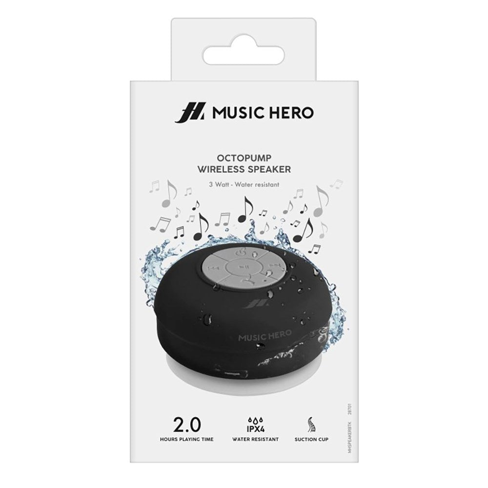 Music Hero Trådløs Bluetooth Højtaler med Sugekop - IPX4 - Sort