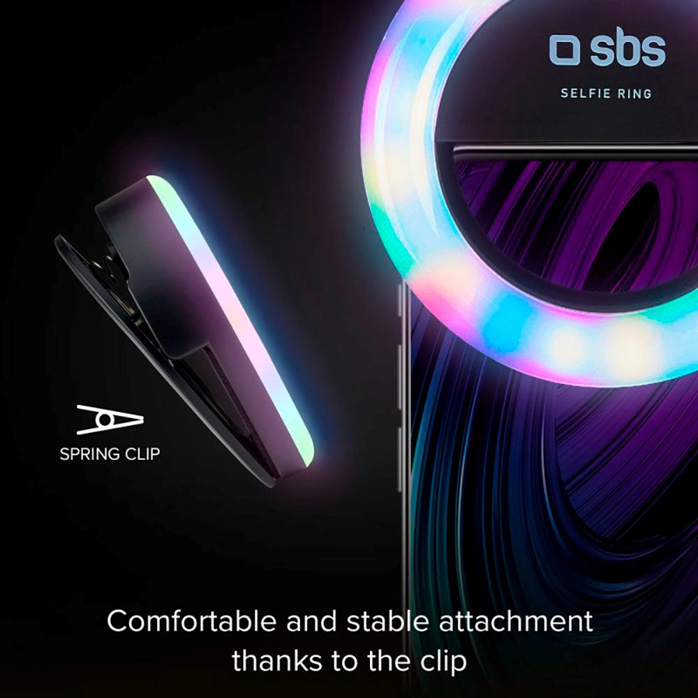 Selfie Ring Light Mini m. Flerfarvet Lys til Smartphone SBS - Sort
