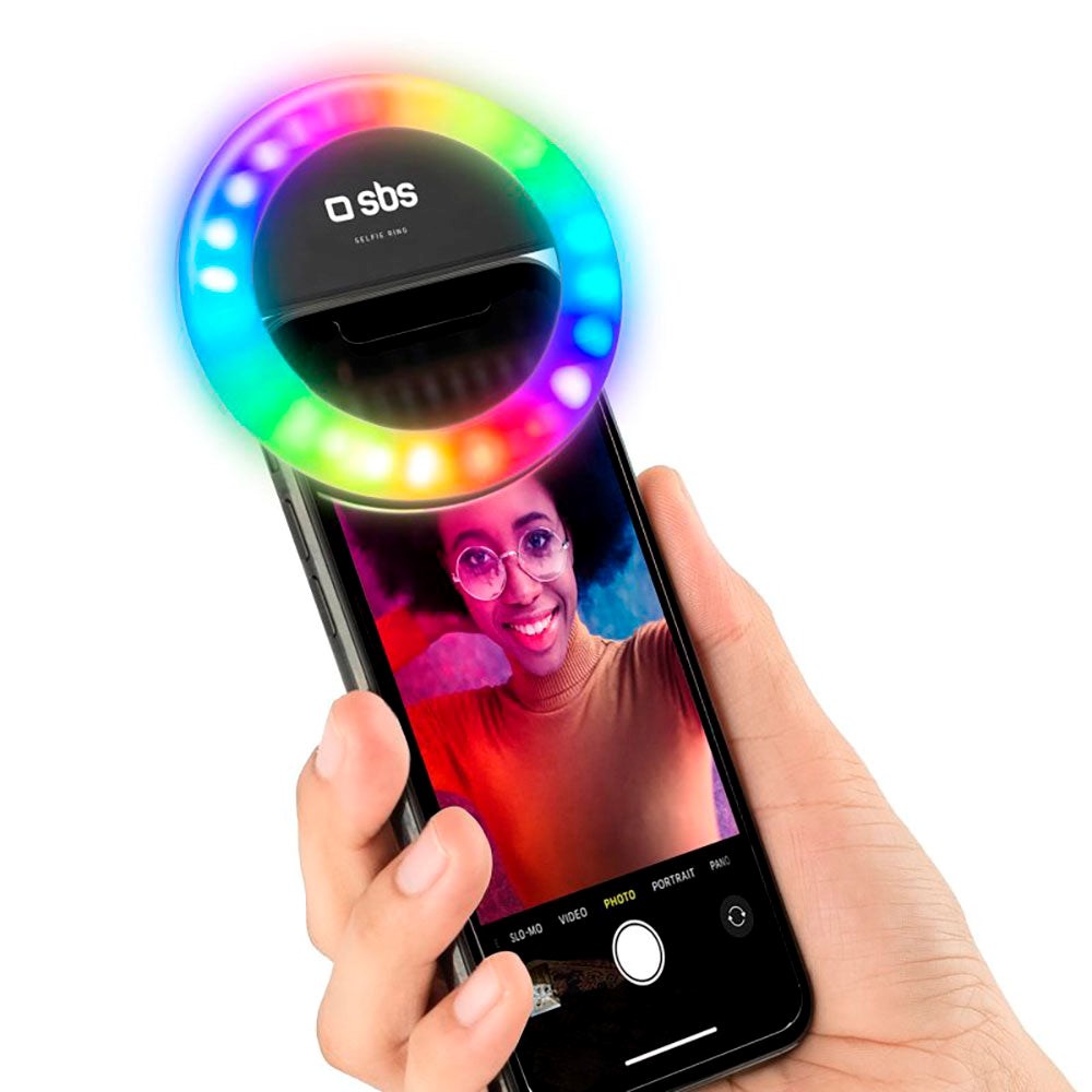 Selfie Ring Light Mini m. Flerfarvet Lys til Smartphone SBS - Sort