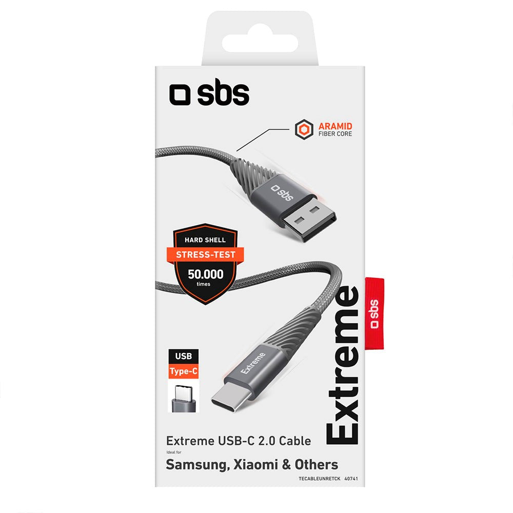 SBS Extreme Collection USB-A til USB-C Flettet Aramid Fiber Ladekabel - 1.5 Meter - 480 Mbit/s - Sort
