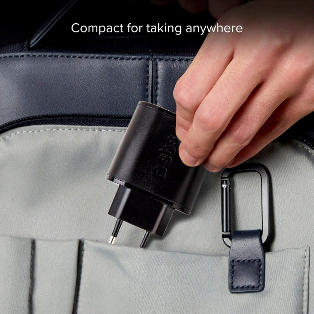 SBS 20W LCD Hurtig Vægoplader m. USB-C PD & USB-A AFC - Sort