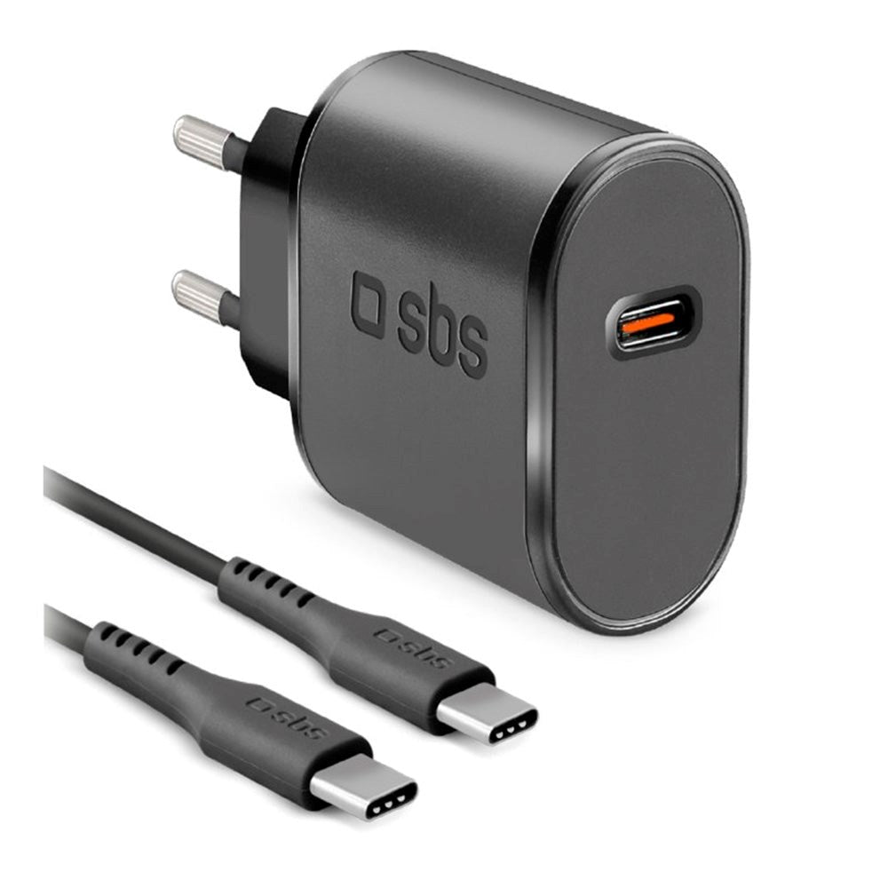 SBS 15W Vægoplader m. USB-C AFC & USB-C Kabel - Sort