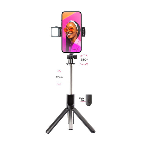 Universal Selfie Stick m. Indbygget LED & Tripod SBS - Max Mobil: 60 - 90mm - Sort