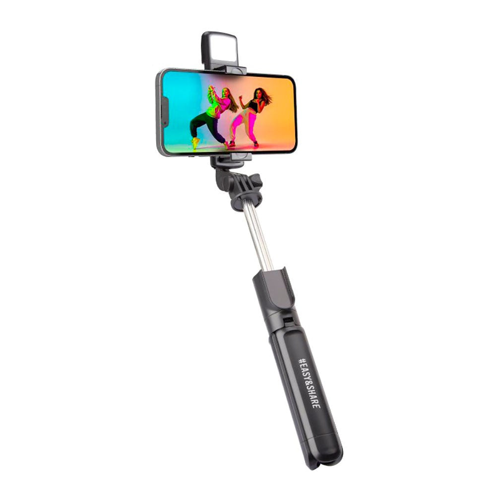 Universal Selfie Stick m. Indbygget LED & Tripod SBS - Max Mobil: 60 - 90mm - Sort