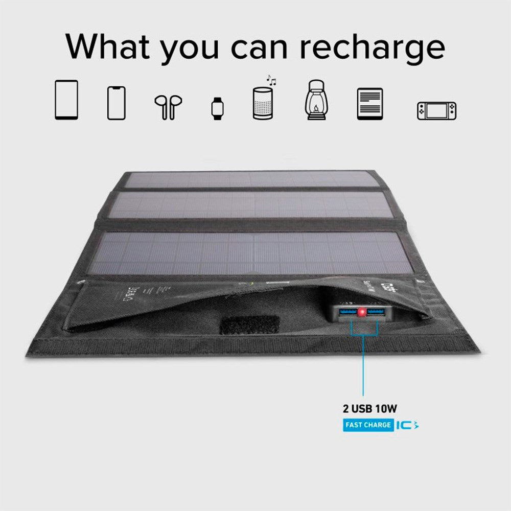 SBS Solcelle Oplader 21W m. 2 x USB-A - Sort