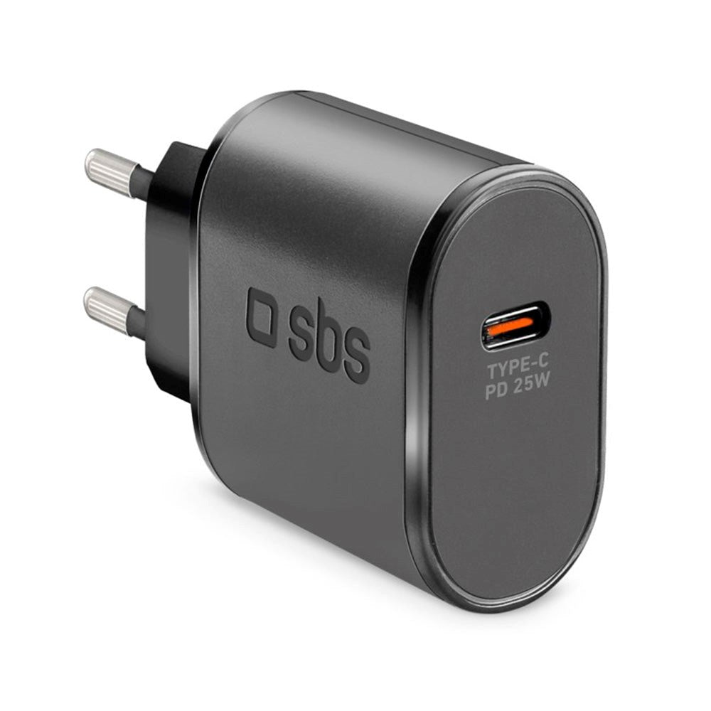 SBS 25W Vægoplader med Power Delivery m. USB-C - Sort