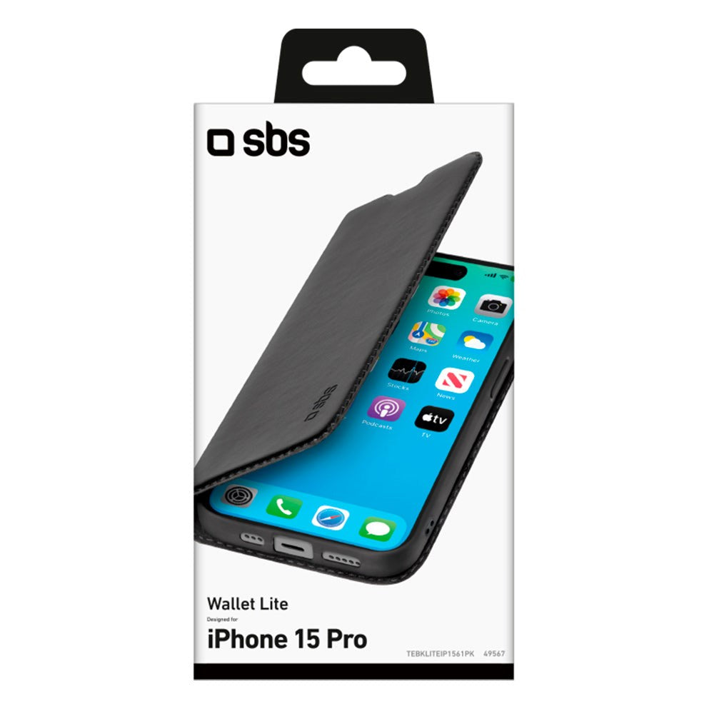 iPhone 15 Pro SBS Wallet Lite Læder Cover - Sort