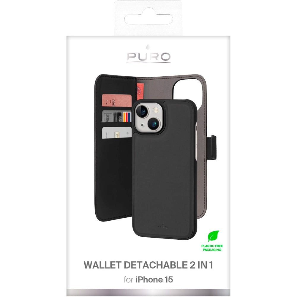 Puro iPhone 15 Wallet Detachable 2-In-1 Flip Cover - Sort