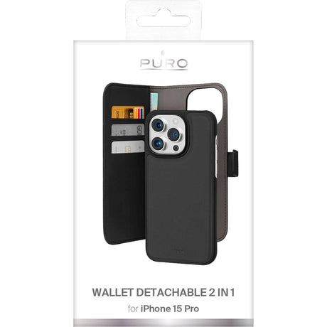 Puro iPhone 15 Pro Wallet Detachable 2-In-1 Flip Cover - Sort