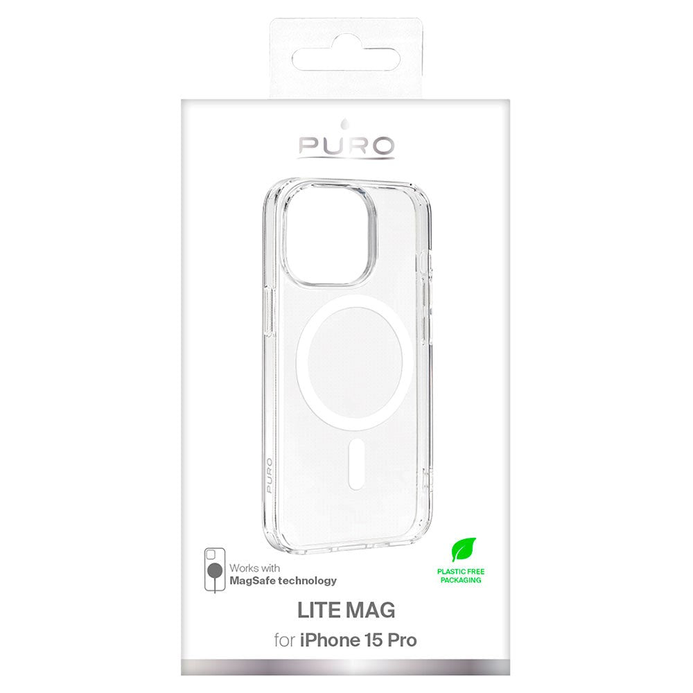 Puro iPhone 15 Pro Lite Mag Bagside Cover - MagSafe Kompatibel - Gennemsigtig / Hvid