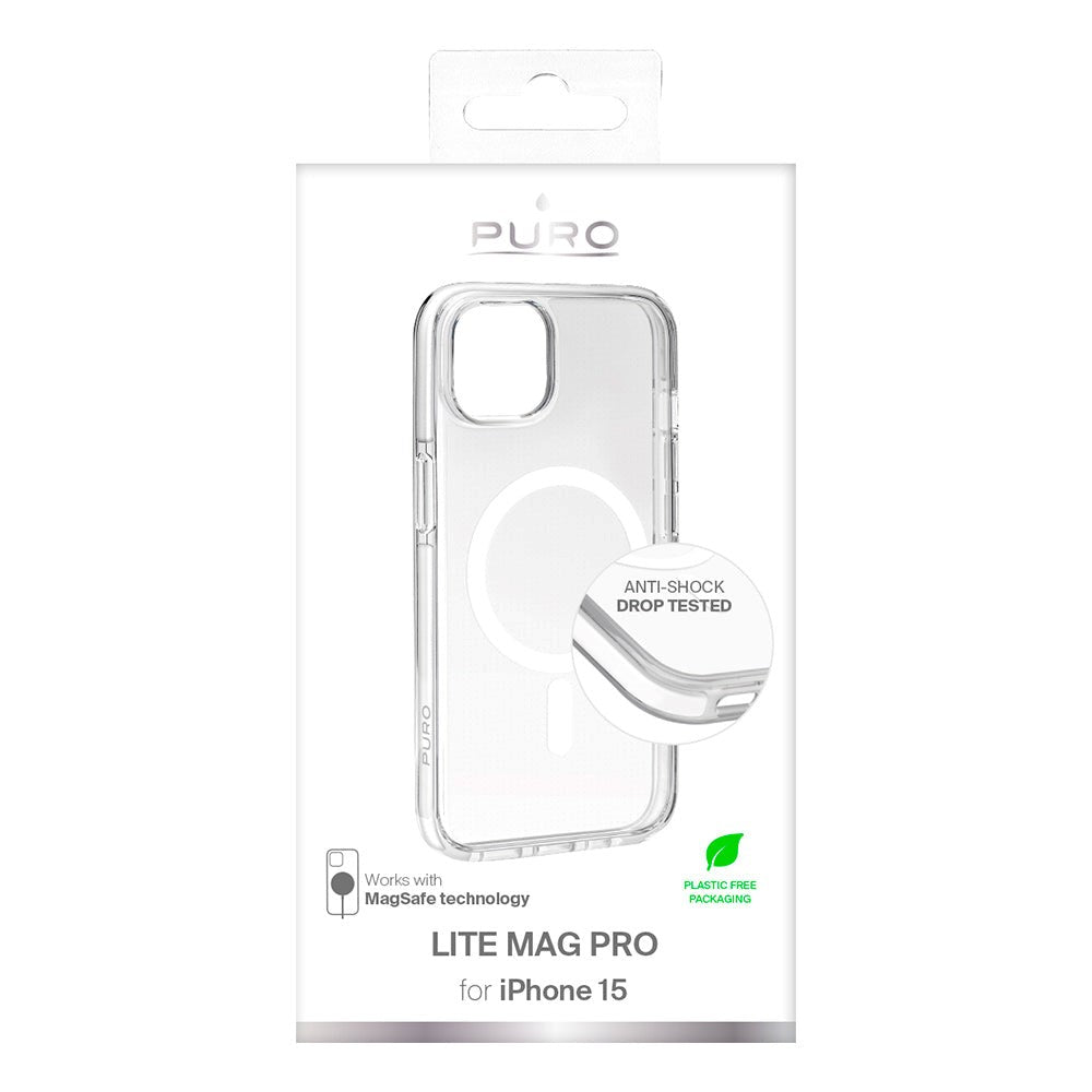 iPhone 15 Puro Lite Mag Pro Case - MagSafe Kompatibel - Gennemsigtig / Hvid