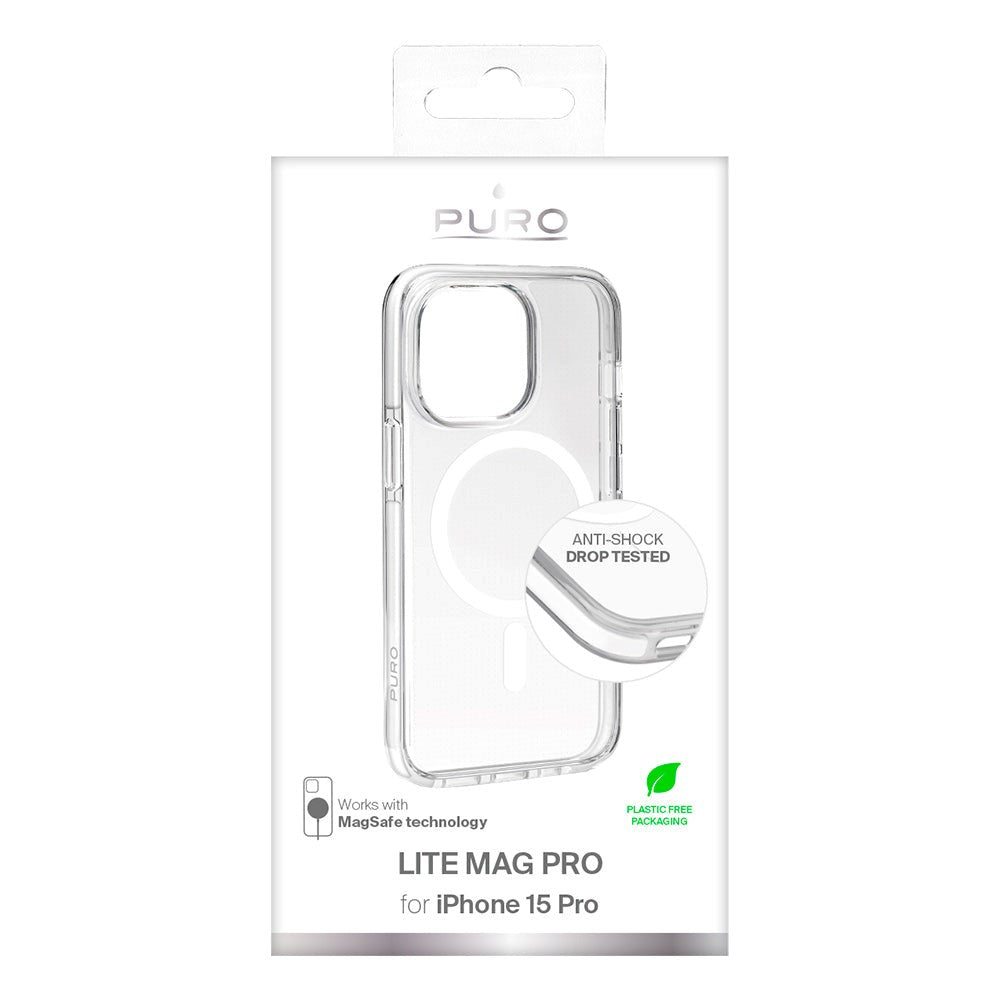 iPhone 15 Pro Puro Lite Mag Pro Case - MagSafe Kompatibel - Gennemsigtig / Hvid