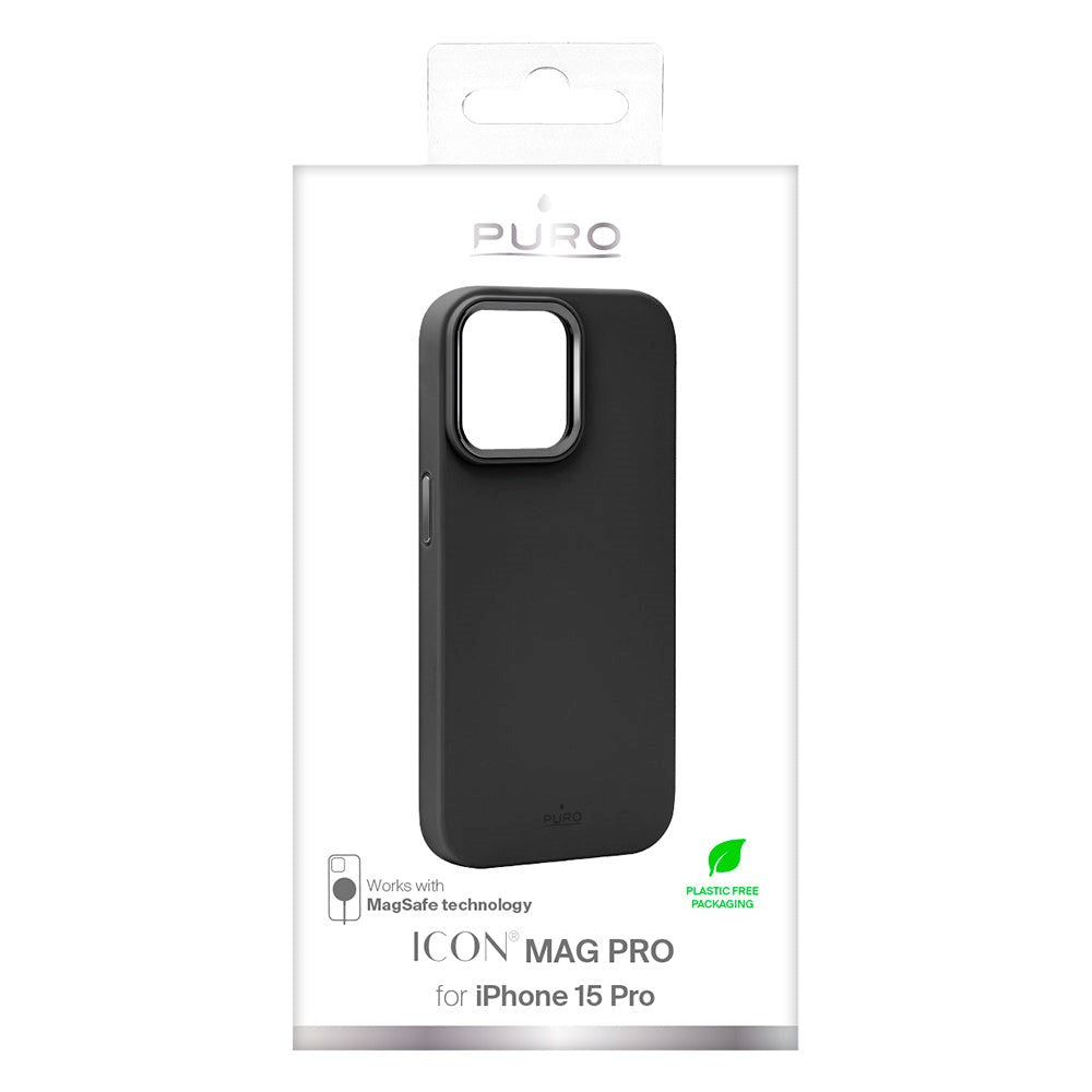 iPhone 15 Pro Puro Icon Mag Pro Silikone Case - MagSafe Kompatibel - Sort