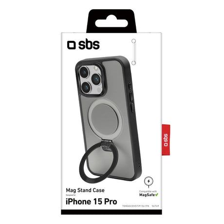 iPhone 15 Pro SBS Mag Stand Plastik Cover - MagSafe Kompatibel - Mat Sort