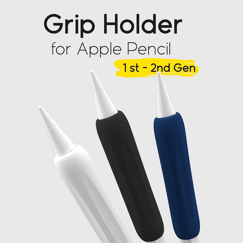 doodroo Silikone Grip til Apple Pencil 1 & 2 Gen. - 3-Pak - Sort / Hvid / Blå