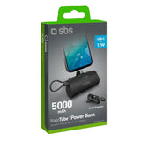 SBS Powerbank Nano Tube 5.000mAh / 12W m. Stand & USB-C - USB-C Kabel - Sort