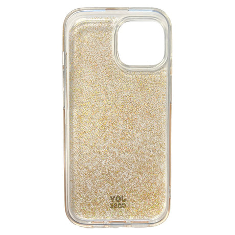 iPhone 15 Joy Case Hybrid Glitter Mobil Cover - Gennemsigtig / Guld