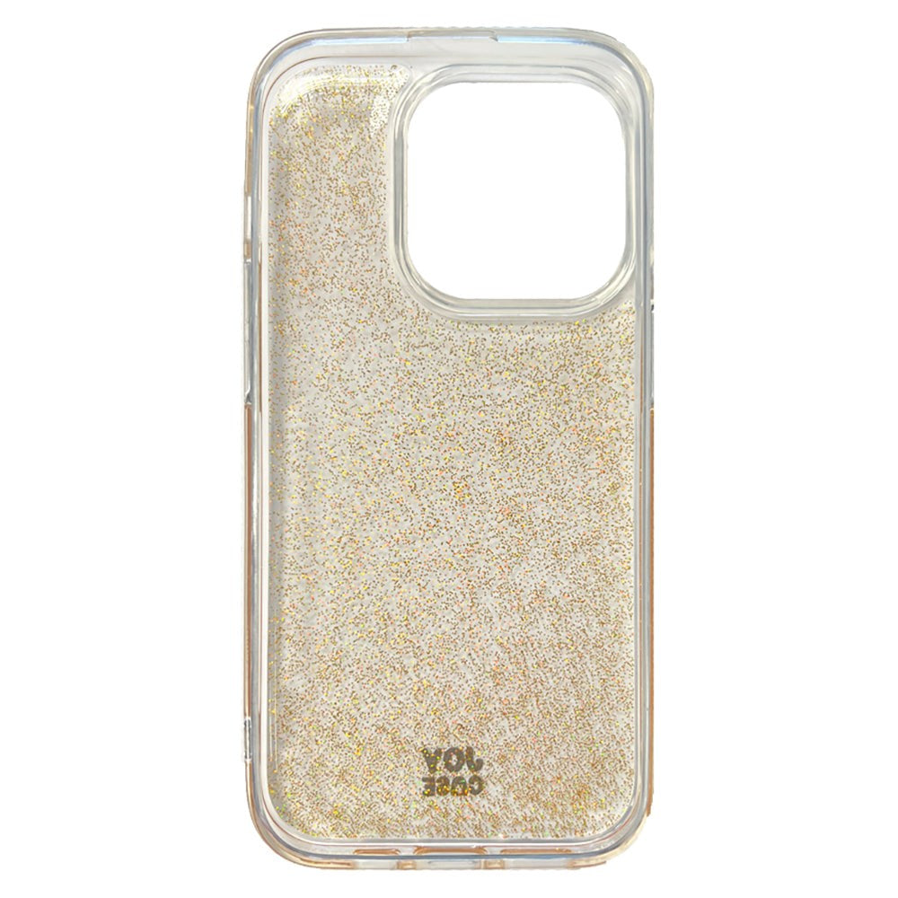 iPhone 15 Pro Joy Case Hybrid Glitter Mobil Cover - Gennemsigtig / Guld