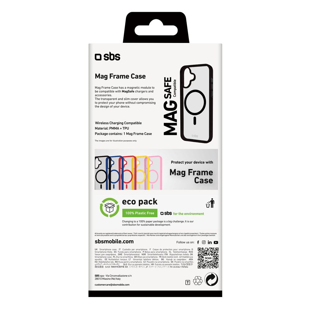 SBS Mag Frame iPhone 16 Mobil Cover - MagSafe Kompatibel - Gennemsigtig / Sort