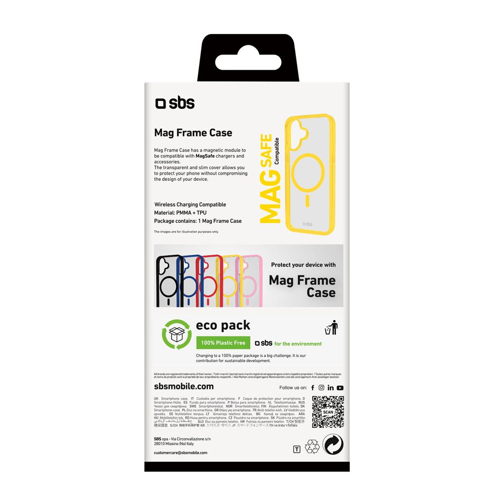 SBS Mag Frame iPhone 16 Mobil Cover - MagSafe Kompatibel - Gennemsigtig / Gul