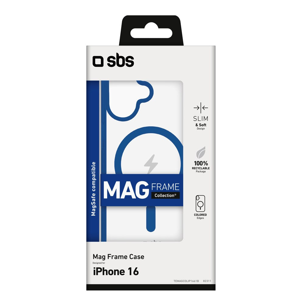 SBS Mag Frame iPhone 16 Mobil Cover - MagSafe Kompatibel - Gennemsigtig / Blå