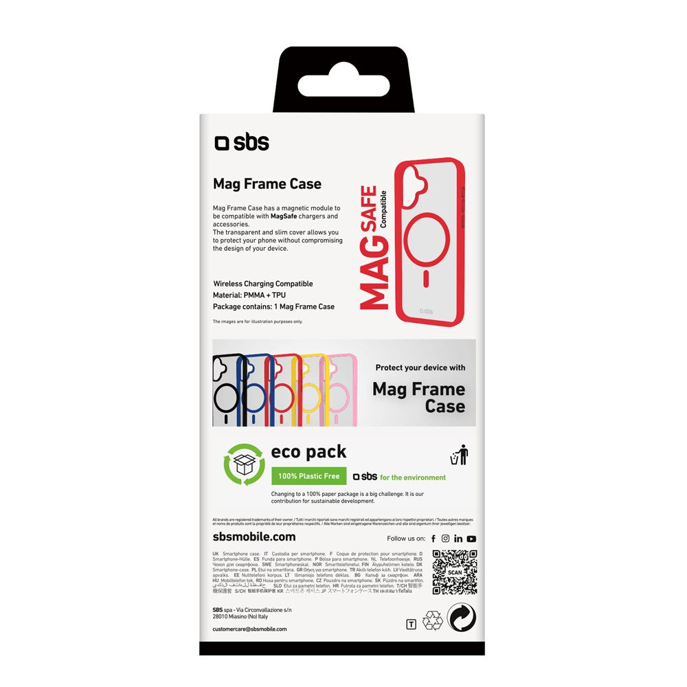 SBS Mag Frame iPhone 16 Mobil Cover - MagSafe Kompatibel - Gennemsigtig / Rød