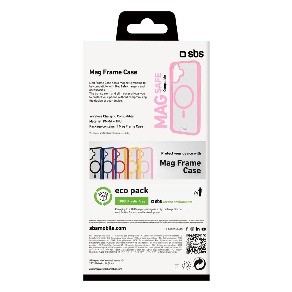 SBS Mag Frame iPhone 16 Mobil Cover - MagSafe Kompatibel - Gennemsigtig / Lyserød