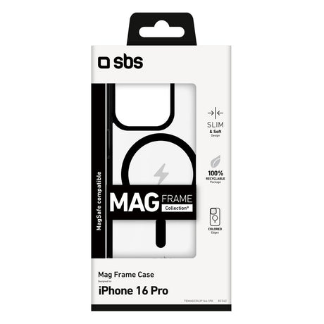 SBS Mag Frame iPhone 16 Pro Mobil Cover - MagSafe Kompatibel - Gennemsigtig / Sort