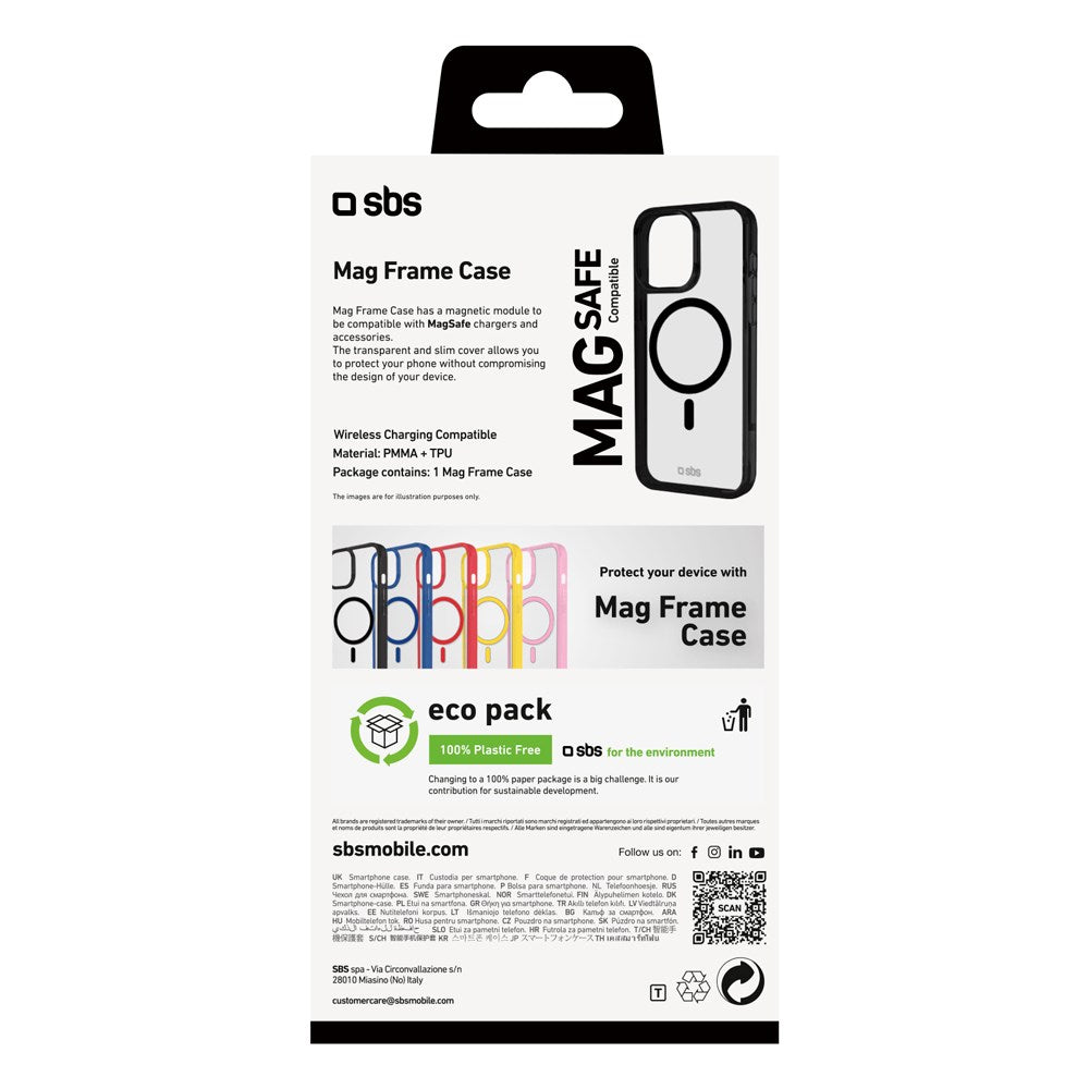 SBS Mag Frame iPhone 16 Pro Mobil Cover - MagSafe Kompatibel - Gennemsigtig / Sort
