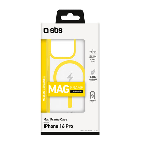 SBS Mag Frame iPhone 16 Pro Mobil Cover - MagSafe Kompatibel - Gennemsigtig / Gul