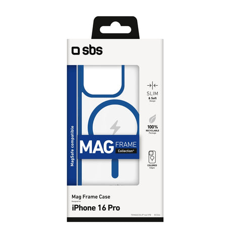 SBS Mag Frame iPhone 16 Pro Mobil Cover - MagSafe Kompatibel - Gennemsigtig / Blå