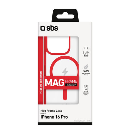 SBS Mag Frame iPhone 16 Pro Mobil Cover - MagSafe Kompatibel - Gennemsigtig / Rød