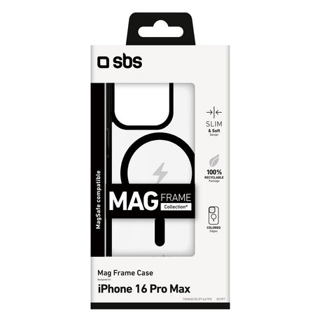 SBS Mag Frame iPhone 16 Pro Max Mobil Cover - MagSafe Kompatibel - Gennemsigtig / Blå