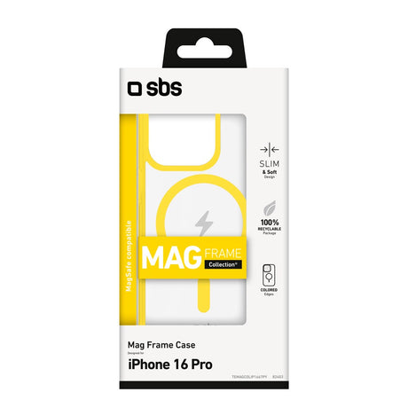 SBS Mag Frame iPhone 16 Pro Max Mobil Cover - MagSafe Kompatibel - Gennemsigtig / Gul