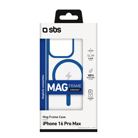 SBS Mag Frame iPhone 16 Pro Max Mobil Cover - MagSafe Kompatibel - Gennemsigtig / Blå