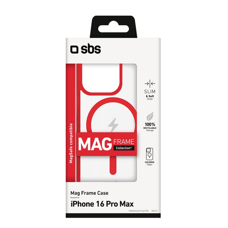 SBS Mag Frame iPhone 16 Pro Max Mobil Cover - MagSafe Kompatibel - Gennemsigtig / Rød