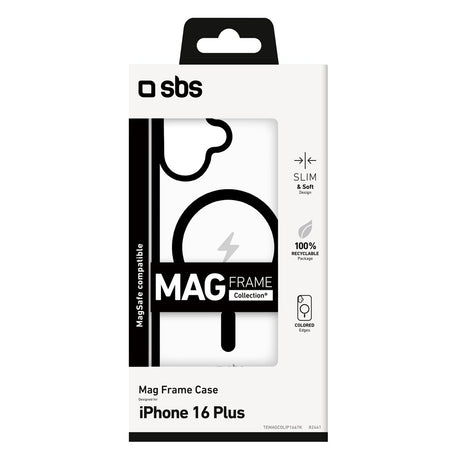 SBS Mag Frame iPhone 16 Plus Mobil Cover - MagSafe Kompatibel - Gennemsigtig / Sort