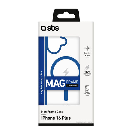 SBS Mag Frame iPhone 16 Plus Mobil Cover - MagSafe Kompatibel - Gennemsigtig / Blå