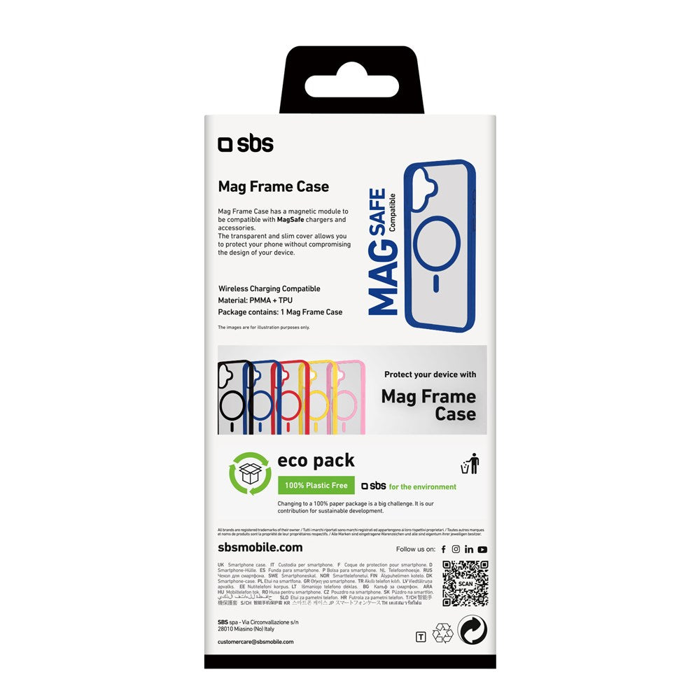SBS Mag Frame iPhone 16 Plus Mobil Cover - MagSafe Kompatibel - Gennemsigtig / Blå