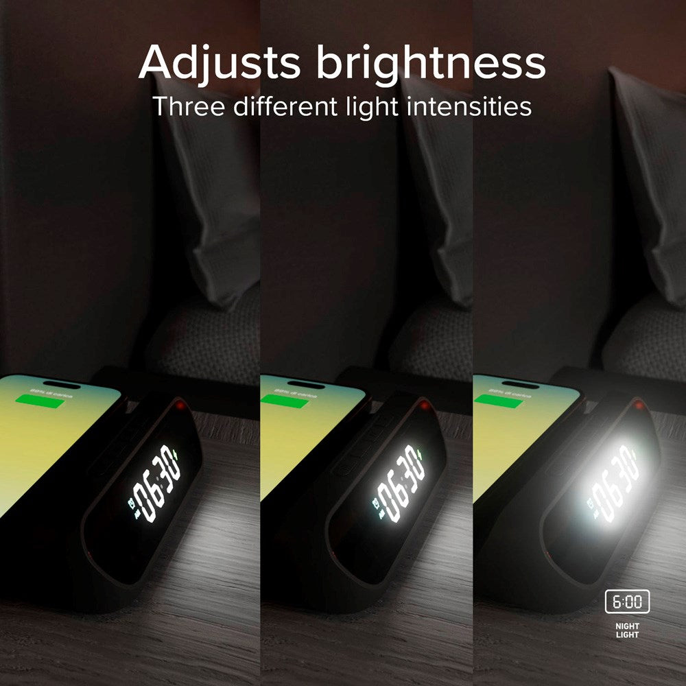 15W 2-i-1 Trådløs Oplader m. Vækkeur - SBS - Sort