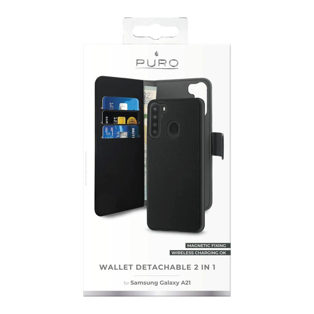 Samsung Galaxy A21 Cover Puro Wallet Detachable 2-In-1 Flip Cover - Sort