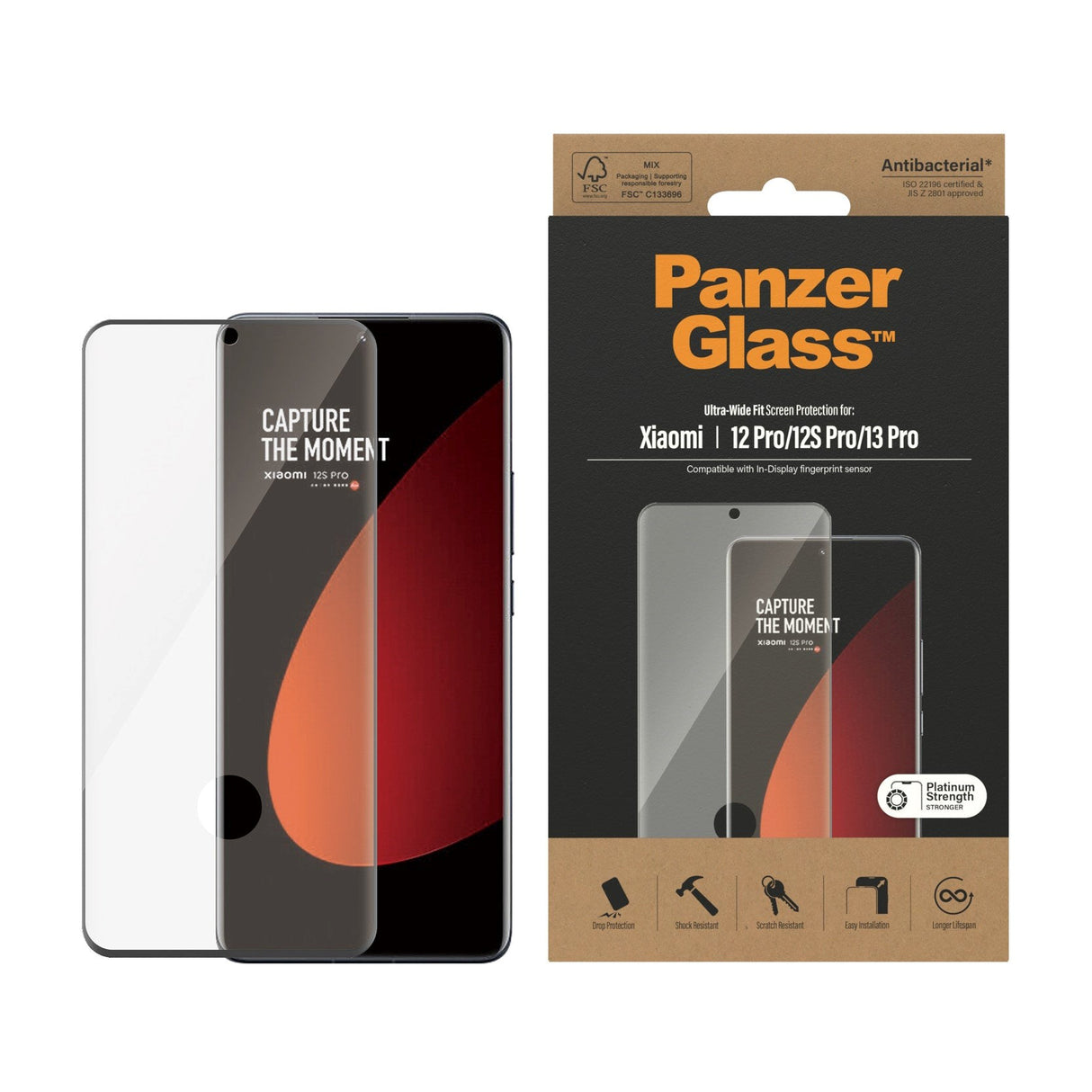 PanzerGlass Xiaomi 12 Pro / 13 Pro Ultra Wide Fit Skærmbeskyttelsesglas - Platinum Strength - Sort Kant