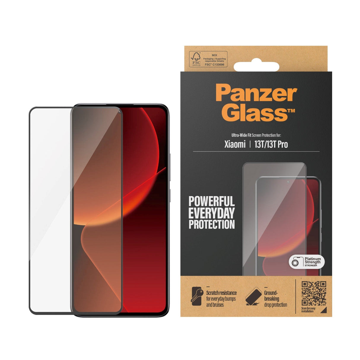 PanzerGlass Xiaomi 13T / 13T Pro Ultra Wide Fit Skærmbeskyttelsesglas - Platinum Strength - Sort Kant
