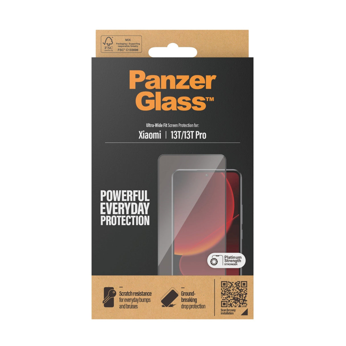PanzerGlass Xiaomi 13T / 13T Pro Ultra Wide Fit Skærmbeskyttelsesglas - Platinum Strength - Sort Kant