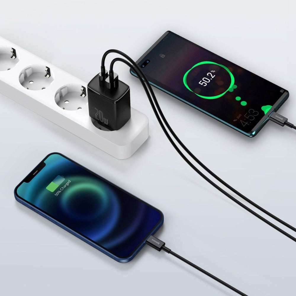 Baseus Compact 20W Vægoplader USB-C / USB-A Quick Charge - Sort