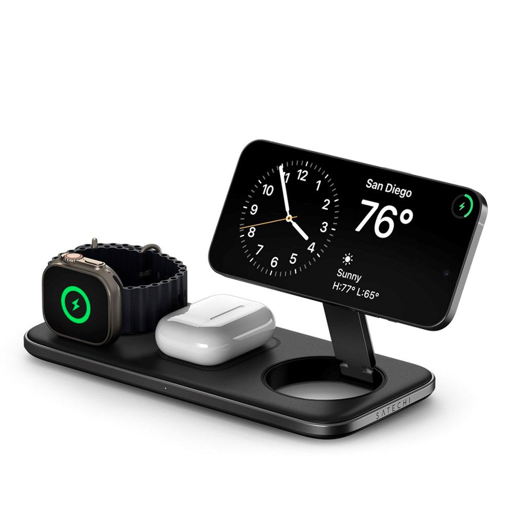 Satechi - 3-i-1 Qi2 Trådløs Oplader - MagSafe Kompatibel - Sort
