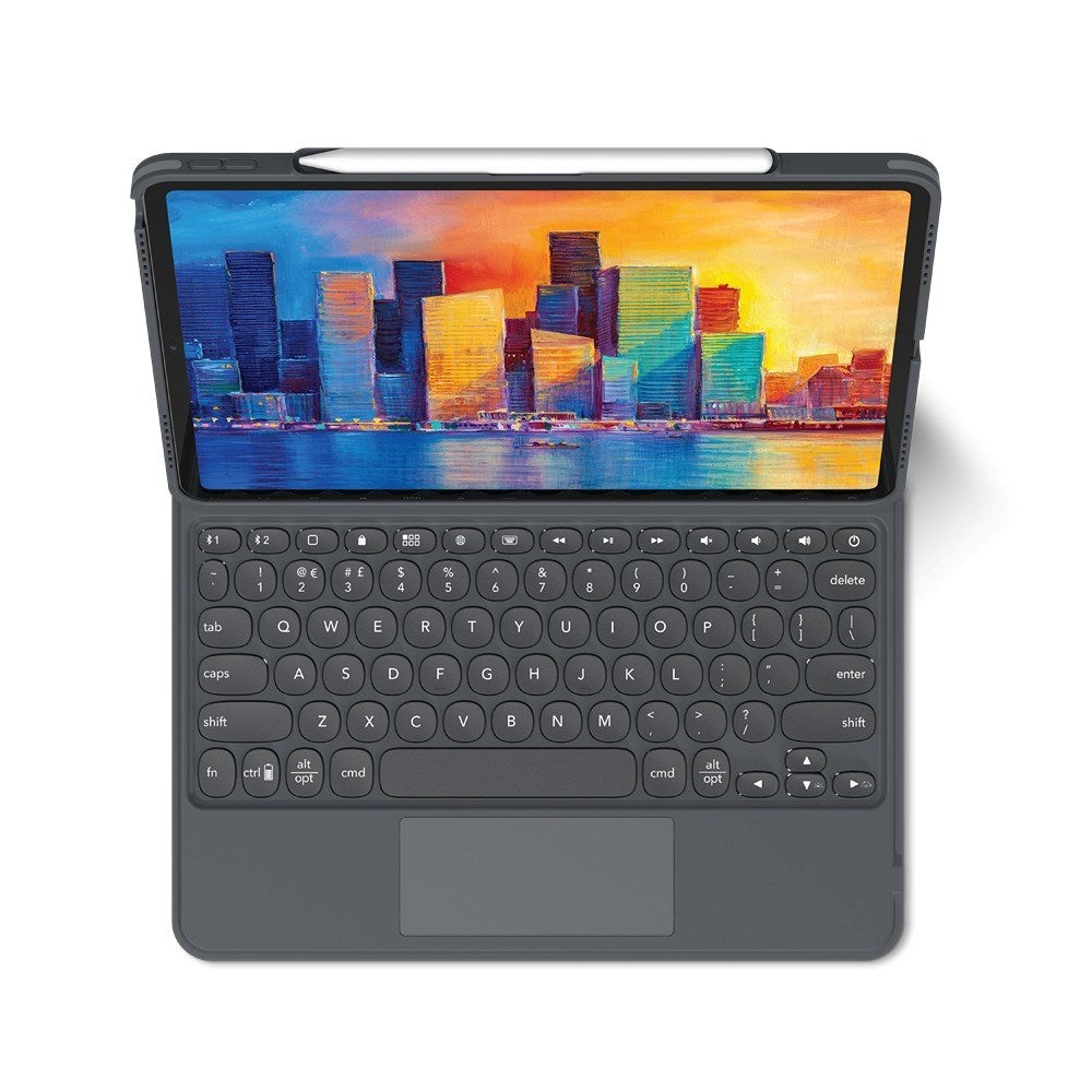 iPad Pro 12.9" (2022 / 2021 / 2020 / 2018) Zagg Pro Keys Trackpad Tastatur (Dansk Tastatur m. Cover) -  Charcoal