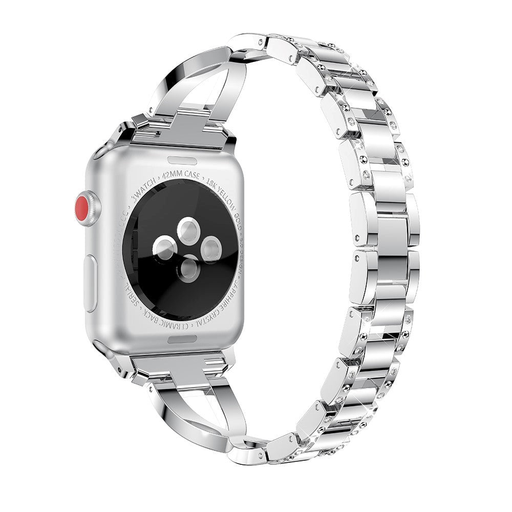 Apple Watch (38/40/SE/41/42mm) Stål Rem med Rhinsten - Sølv