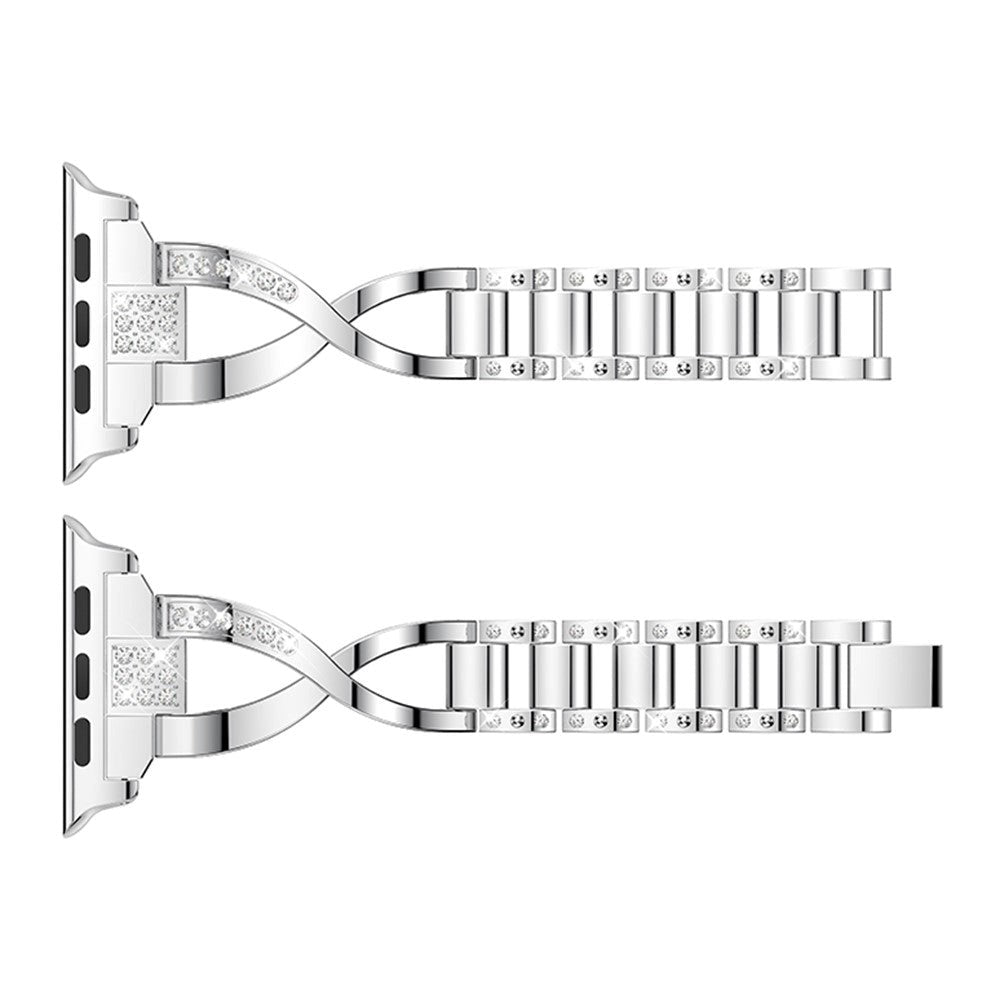 Apple Watch (38/40/SE/41/42mm) Stål Rem med Rhinsten - Sølv