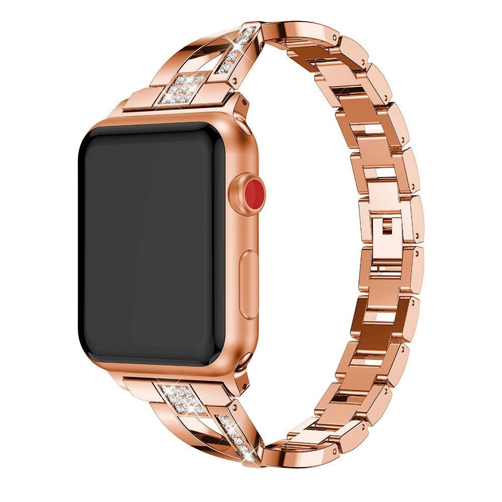 Apple Watch (38/40/SE/41/42mm) Stål Rem med Rhinsten - Rose Gold